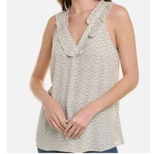 CAbi Cream and Black Morse Code Sleeveless Top #4179 Sz. Medium